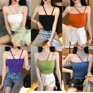 เสื้อสายเดี่ยว ยาวถึงไหล่ ผ้าฝ้าย สีพื้น สุดเซ็กซี่ สไตล์สปอร์ต