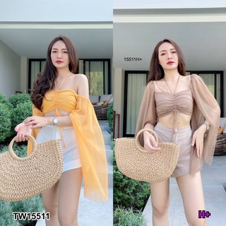 TW 15511ชุดเซท ใส่เที่ยว ชุดไปทะเล ใส่เดินห้าง (ฟรีไซส์ M อก 32-34 เอว23-28 สพ34-36)