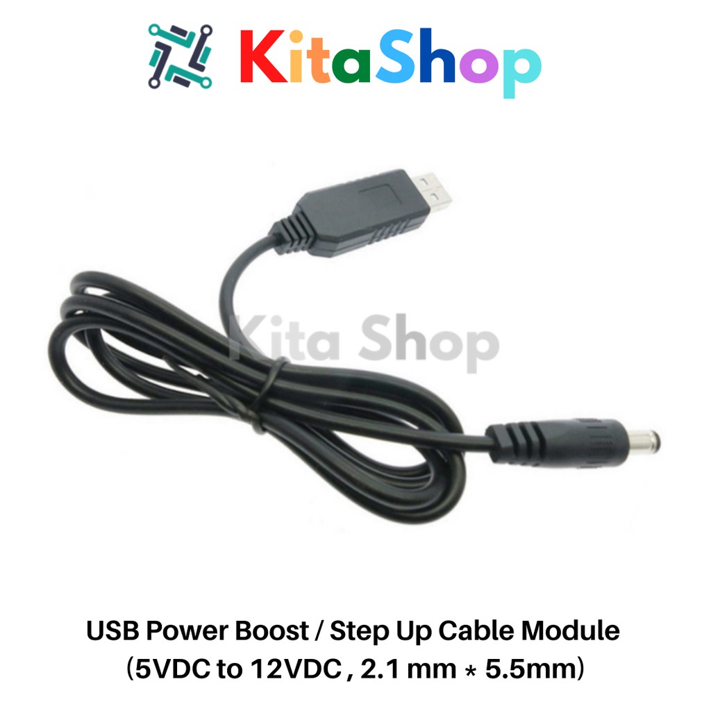 โมดูลสาย USB Power Boost / Step Up (5 VDC ถึง 5 / 9 / 12 VDC , 2.1 มม. * 5.5 มม.)