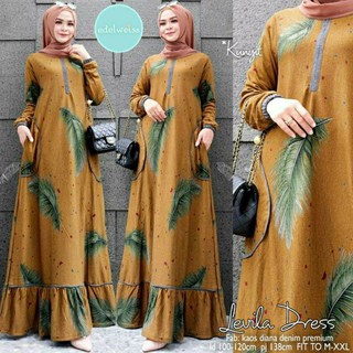 ชุดเดรสยีนยาว แฟชั่นสําหรับสตรี แขนสั้น ปักลาย Levila Busui Diana Gamis จัดส่งฟรี