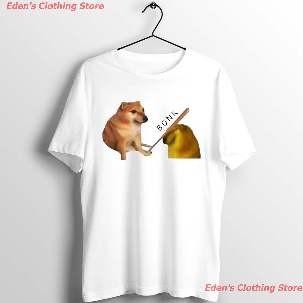 Eden's Clothing Store New เสื้อยืดลําลองสําหรับผู้ชาย Unisex แขนสั้นพิมพ์ลาย Bonk Meme Doge Funny Artwork สีขาว เสื้อยืด