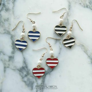 Korea Cute Heart Earrings : ต่างหู ตุ้มหู เกาหลี หัวใจ ประดับ มุก