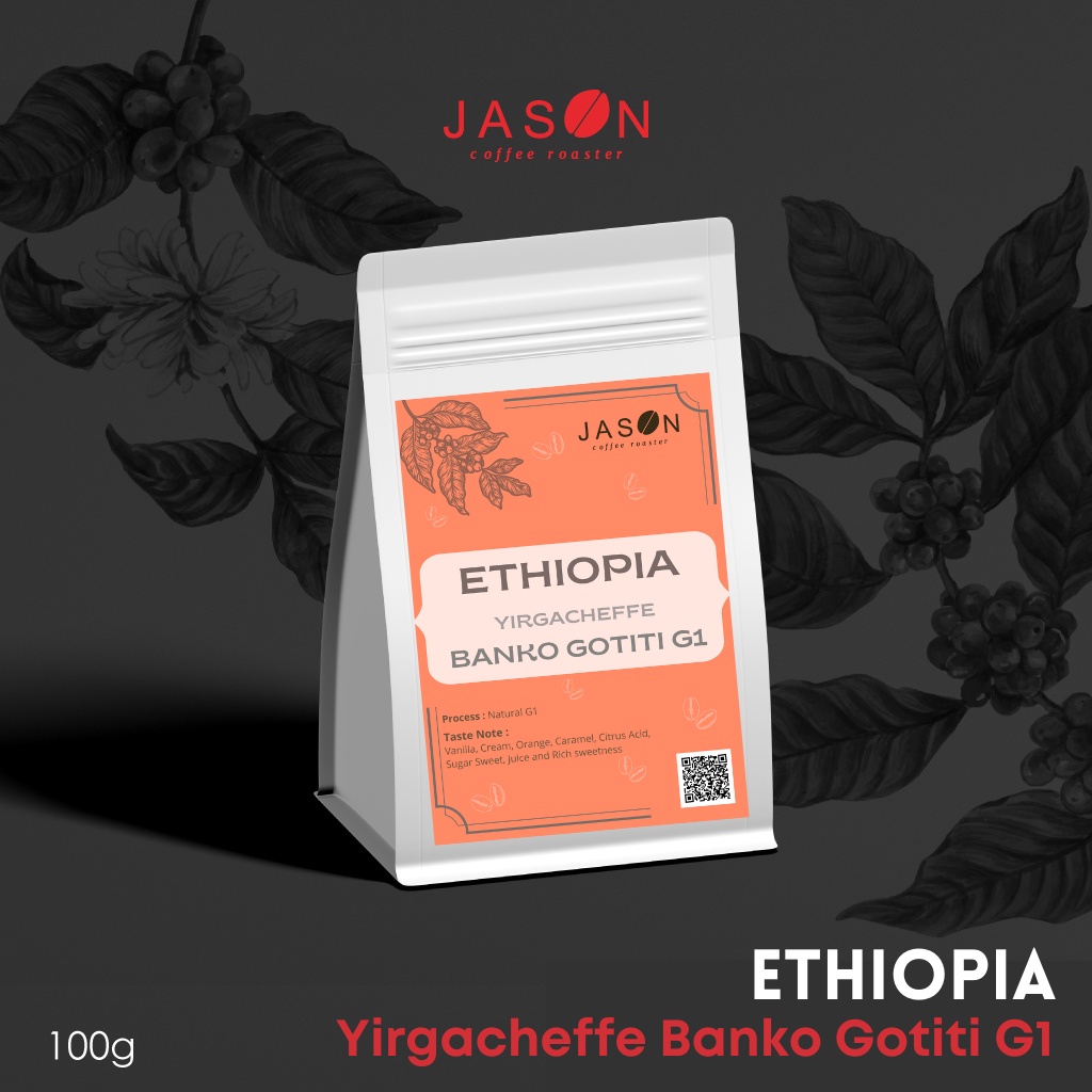 เมล็ดกาแฟคั่ว Ethiopia Yirgacheffe Banko Gotiti G1 100g. [Jason coffee roaster]