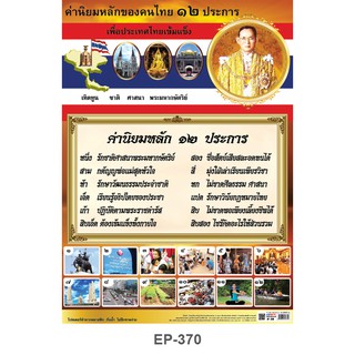 โปสเตอร์ เรื่องค่านิยมหลัก 12 ประการเพื่อประเทศไทยเข้มแข็ง #EP-370 โปสเตอร์พลาสติก PP สื่อการเรียนการสอน