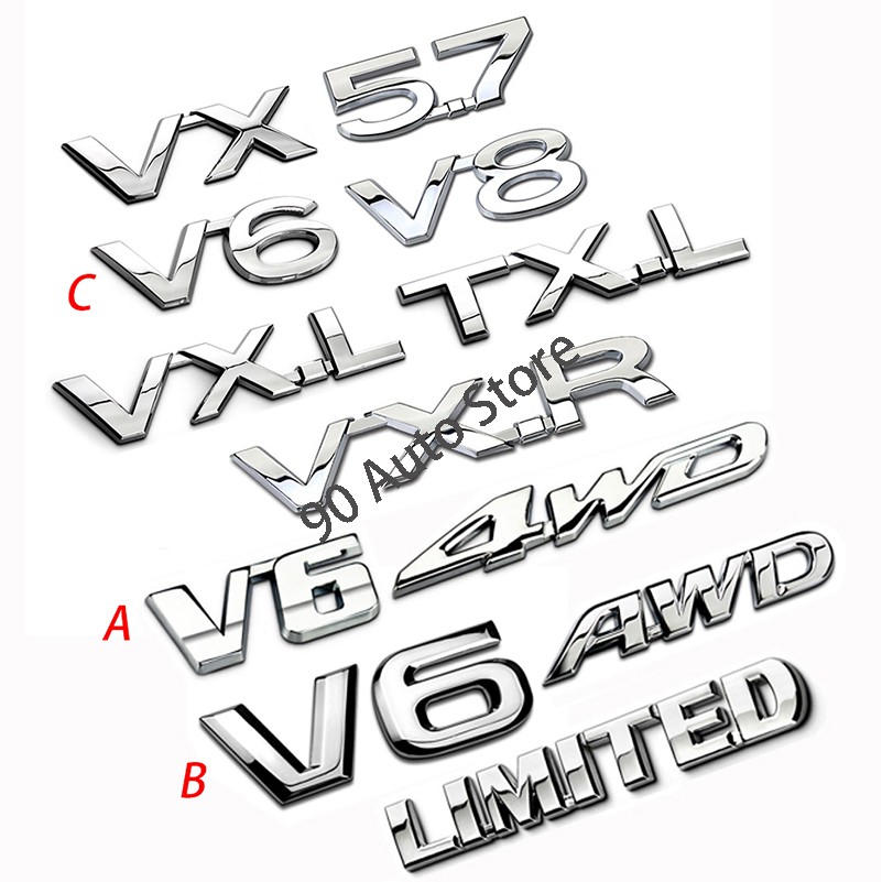 ตัวอักษร V6 V8 5.7 4WD AWD VXR VXL TXL จํากัดโลหะรถสติกเกอร์ด้านหลังสําหรับ Toyota High Lander Prado