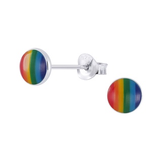 SILVER THAI Silver rainbow round stud earrings ต่างหูกลมสีรุ้งเงินแท้เด็กใส่ได้ผู้ใหญ่ใส่ดีไม่มีอาการแพ้เงินแท้925