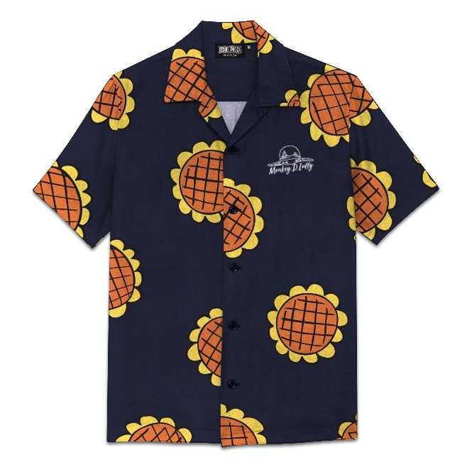 เสื้อเชิ้ตฮาวายวันพีช ลายดอกทานตะวัน | Hawaii shirt One Piece | Luffy OP-686 | สีกรมเข้ม