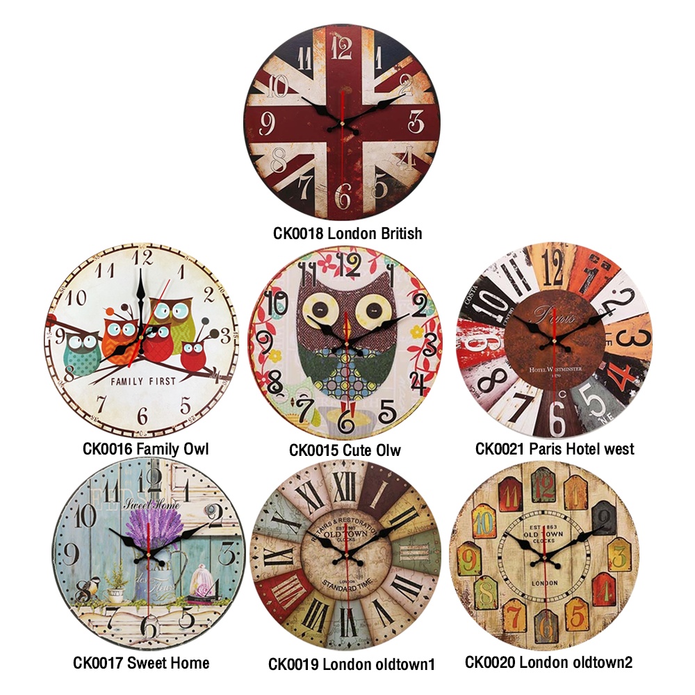 Clocks 145 บาท นาฬิกาแขวนผนัง สไตล์วินเทจ หน้าปัดใหญ่ ขนาด 34 cm. นาฬิกากราฟฟิก สำหรับตกแต่ง ลายชัดภาพคม บอกเวลาแม่นยำ Home & Living