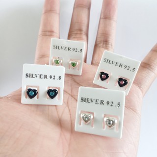 ต่างหูเงินแท้ heart earrings 92.5% เงินแท้ (หัวใจพลอย)