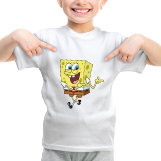 เสื้อยืดแขนสั้นลําลอง พิมพ์ลายการ์ตูน Sponge Bob สําหรับเด็กผู้ชาย และเด็กผู้หญิง