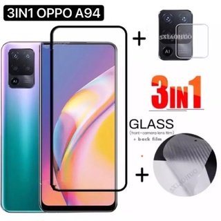 3in1 ฟิล์มเลนส์กล้อง + ฟิล์มกระจกเต็มจอ+ ฟิล์มหลัง For OPPO A94 ฟิล์มกันกระแทกขอบดำ