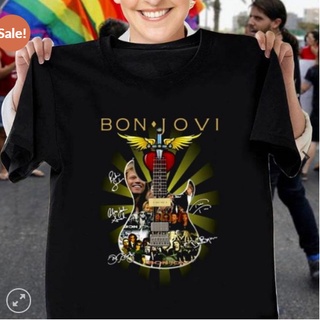 De32wew632 เสื้อยืด ผ้าฝ้าย พิมพ์ลาย Bon Jovi Guitar Signatures s Black All -23 8 สําหรับผู้ชาย POI32SDF23924