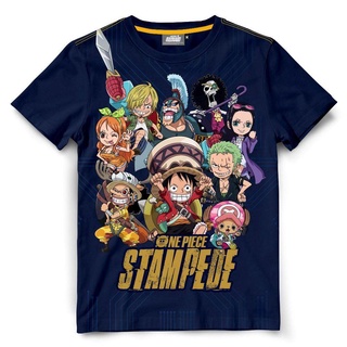 ✔☞▷เสื้อยืดวันพีช ผ้าสปอร์ต One piece STAMPEDE-1127-NV สีกรม