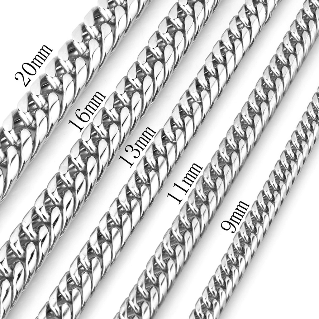 9/11/13/16/20 มม.คุณภาพสูง 316L สแตนเลสเงิน Cuban Curb Chain เครื่องประดับผู้ชายสร้อยคอ