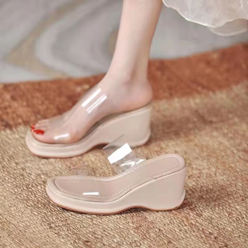 รอสินค้า🔥PALINSHOP 35-40 รองเท้าแตะส้นสูง 6.5 ซม คาดใส2สาย เรียบ สวย น้ำหนักเบา ใส่สบาย PALINSHOP