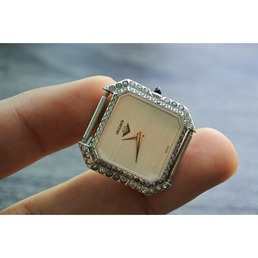 นาฬิกา Vintage มือสองญี่ปุ่น Vincara  ระบบ ไขลาน Diamond Swiss made White Dial  25mm