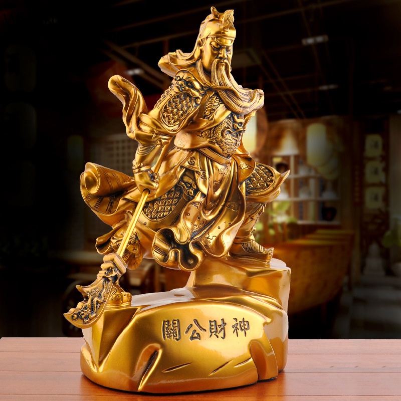☽Chinese Style Resin Auspicious Guan Gong Decoration Wealth Buddha Statue Opened Housewarming Office Decorative Buddha C