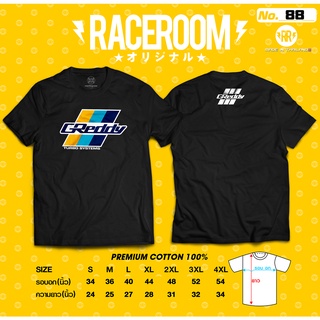 RACEROOM เสื้อยืดคอกลม สีดำ ไม่ย้วย Cotton100 GReddy-88