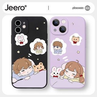 Jeero เคสคู่ เคสไอโฟน คู่รัก ขอบเหลี่ยมกันกระแทกซิลิโคนนุ่มการ์ตูนน่ารักตลก เคสโทรศัพท์ Compatible for iphone 14 13 12 11 Pro Max SE 2020 X XR XS 8 7 6 6S Plus พลัส HFF484