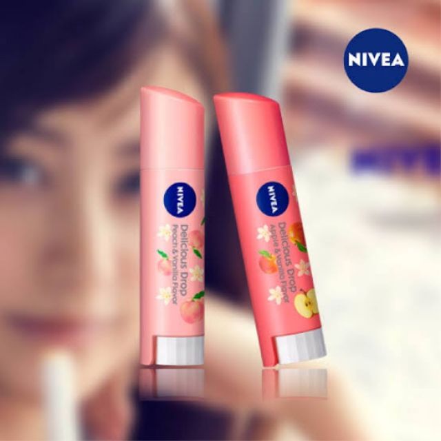 [พร้อมส่ง,ส่งฟรี] Nivea Flavor Lip Delicious Drop กลิ่น  Peach&amp;Vanilla