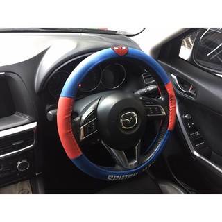 ลิขสิทธิ์แท้ สไปเดอร์แมน หุ้มพวงมาลัย หนังเทียม สีน้ำเงินแดง Spiderman Steering Wheel Cover Faux Leather Blue Red