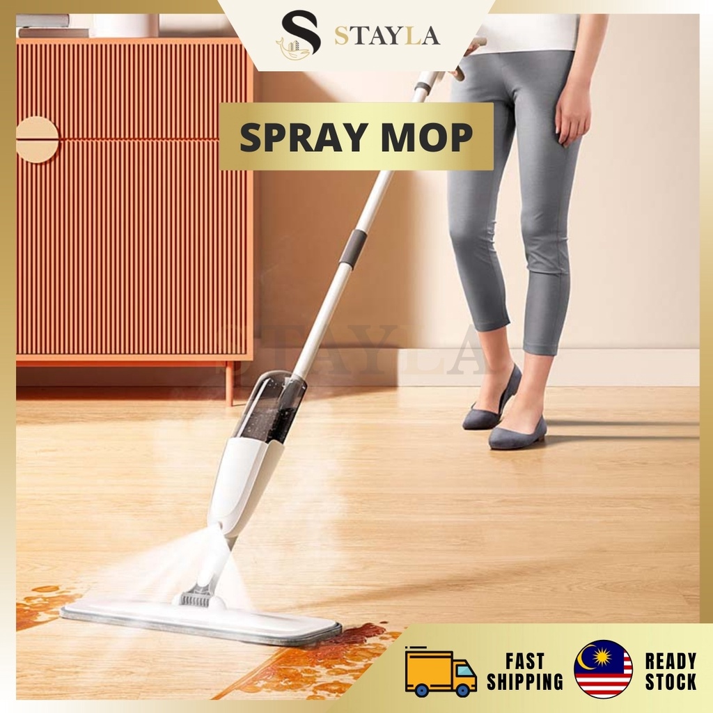 StaylaMop Lantai Spray Easy Spray Mop พร้อมแผ่นไมโครไฟเบอร์ล้างทําความสะอาดได้แผ่นซับผ้าไมโครไฟเบอร์