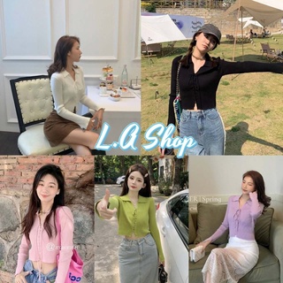 L.A Shop พร้อมส่ง เสื้อไหมพรมแขนยาว คอปก ดีเทล สายเชือกรูดปรับได้ เก๋มาก "1678"