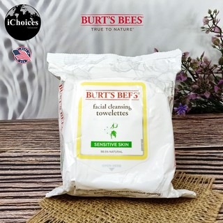 ทิชชู่เปียกเช็ดเครื่องสำอาง Burts Bees® Facial Cleansing Towelettes with Cotton Extract, Sensitive Skin 30 Sheets