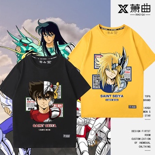 เสื้อยืดโอเวอร์ไซส์Saint Seiya เสื้อยืด gold saint เสื้อผ้าสิบสอง constellation อะนิเมะคู่แบรนด์ฤดูร้อนแขนสั้นลำลองผ้าฝ้