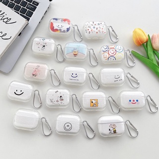 เคสใส สําหรับ AirPods 3 Pro 2 การ์ตูนน่ารัก นิ่ม TPU ใส นักบินอวกาศ หน้ายิ้ม เคสป้องกัน พร้อมตะขอ