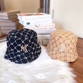 MLB แท้ 💯พร้อมส่ง หมวก MLB Dia Monogram Bucket Hat หมวกปีก  หมวกบักเก็ต สีดำ สีน้ำตาล