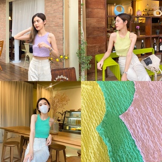 PACHY | BONBON TANK TOP เสื้อกล้ามสีน่ารัก ผ้าย่นน่ารักมาก สายคาเฟ่ต้องมีน้า