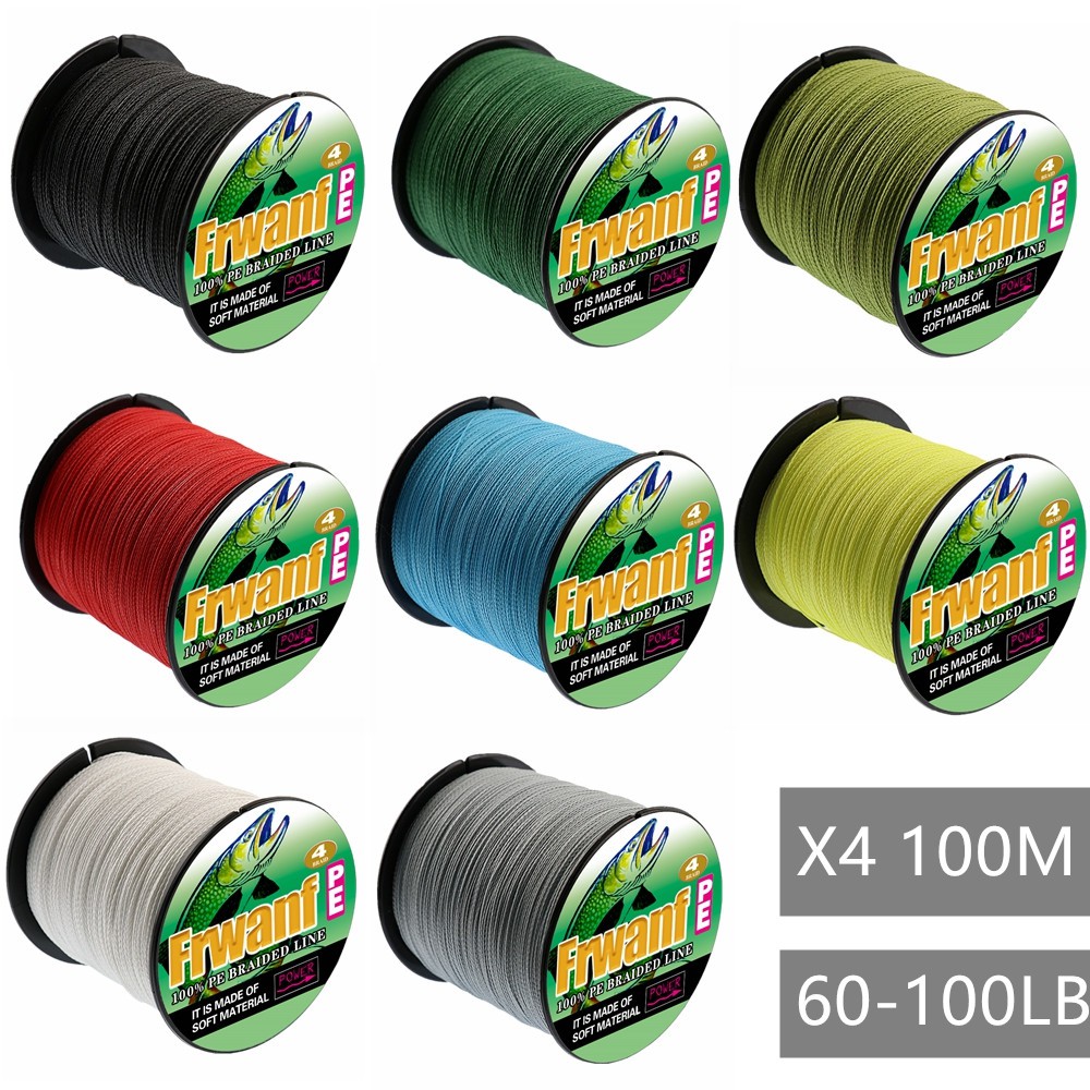 Frwanf 100M 4 เส้น สายตกปลาทะเลถัก pe สายไฟ 6/70/80/90/100LB