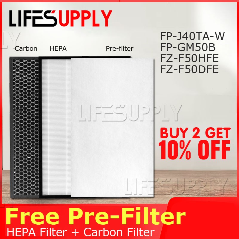 FP-J50TA-H FP-J40TA-W FP-JM40B-B ชุดแผ่นกรอง HEPA Filter FZ-F50HFE และ คาร์บอน FZ-F50DFE สำหรับเครื่