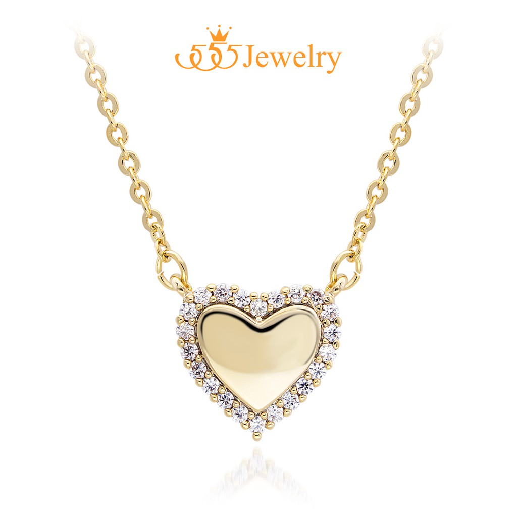 555jewelry จี้พร้อมสร้อย หัวใจเงาวาว ประดับเพชร CZ รุ่น MNC-BN039 - จี้ห้อยคอ จี้สร้อยคอ จี้สร้อยคอแ