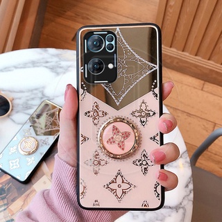 Oppo Reno 7 7Z Pro Reno7Z Reno7Pro 5G เคส สี่ใบโคลเวอร์ พลอยเทียม แข็ง กระจกนิรภัย เคสโทรศัพท์