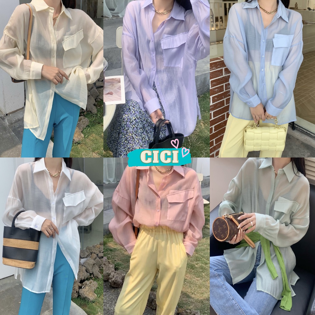 ส่งทันที Cici(NO. 933)เสื้อเชิ้ตแขนยาว ผ้าชีฟองแบบบาง เซ็กซี่เบาๆใส่แล้วไม่ร้อง เปิดไหล่ก็ได้ใส่เสื้อคลุมก็เก๋