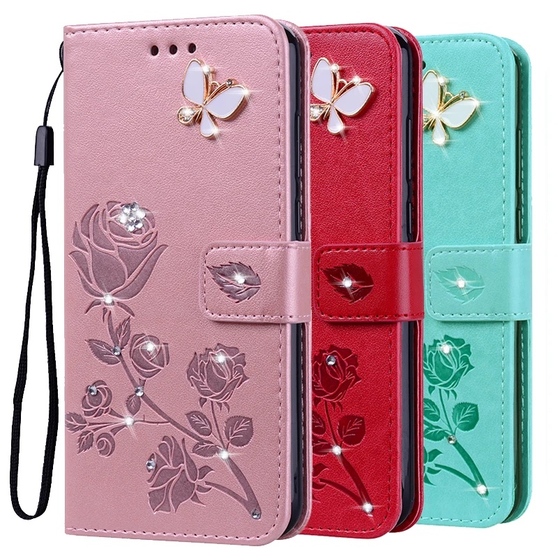 เพชรลายนูนพิมพ์ Rose สําหรับ Sony Xperia XA2 XA1 Ultra Plus H4133 G3221 G3412 G3112 หนังสือหนังซิลิโ