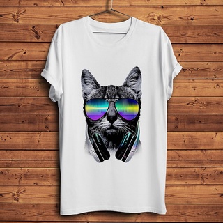 ถูกสุดๆเสื้อยืดแขนสั้นลําลอง พิมพ์ลาย DJ meow music cat สีขาว แฟชั่นฤดูร้อน สไตล์สตรีท สําหรับผู้ชาย และผู้หญิงรหัสเต็ม