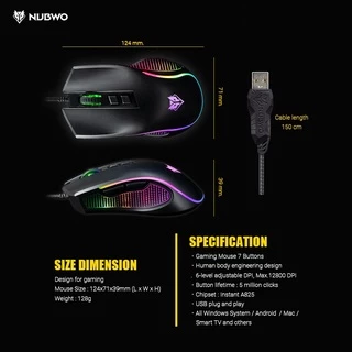 [กรุงเทพฯ ด่วน 4 ชั่วโมง] NUBWO Gaming Mouse เมาส์เกมมิ่ง เมาส์มาโคร มี 3 สีดำ / ขาว / ชมพู รุ่น NM-92M รับประกัน 1 ปี