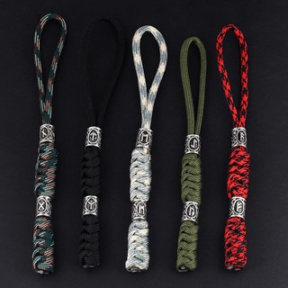 สายแลนยาร์ด แลนยาร์ด lanyard พวงกุญแจ ลูกปัด ลูกปัดไวกิ้ง ถักด้วย paracord 4mm ร้อยลูกปัดสัญลักษณ์ไวกิ้ง 2 ลูก