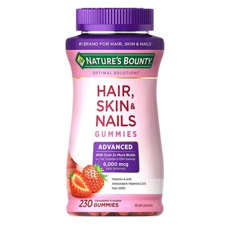 Nature’s Bounty Advanced Hair, Skin and Nails Biotin Vitamins, 6000mcg Gummies, Strawberry, 230 Count