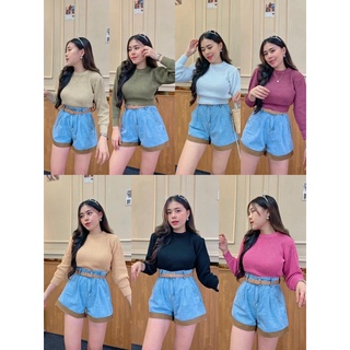 🌸🌸 ครอปท็อปไหมพรมถัก เนื้อแน้น นุม  ไม่ย่น