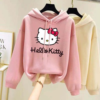 **ผ้าสำลี ผ้าหนา**แฟชั่นเกาหลี hello kittyนการ์ตูนหลวมแขนยาวเสื้อโค้ตเสื้อกันหนาวมีฮูดเสื้อผู้หญิงและผู้ชายน่ารักสุดๆ