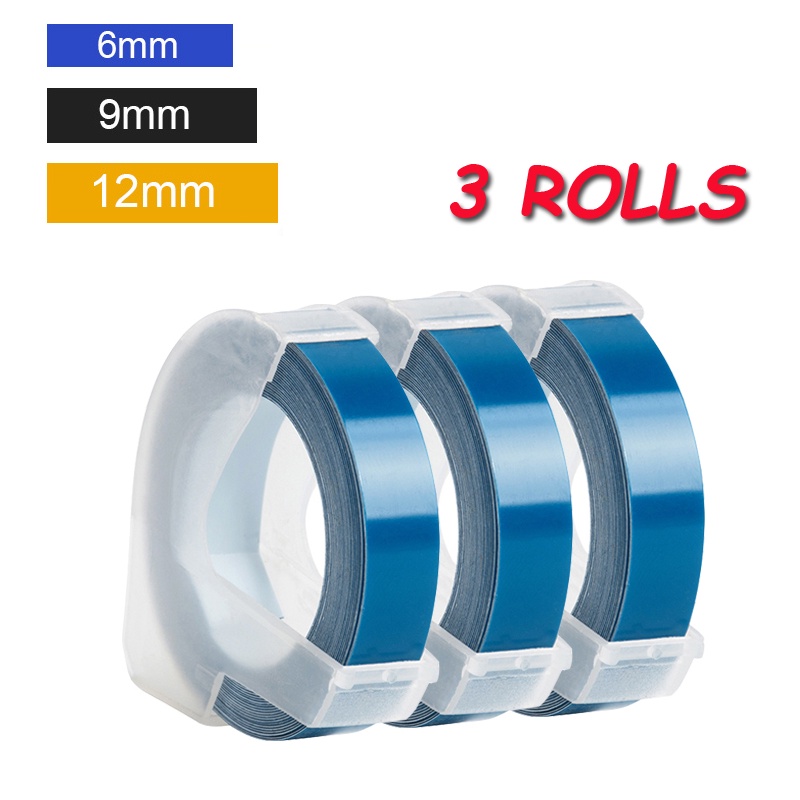 3 ชิ้น Ocean Blue Roll 3d ป้ายพลาสติก 6/9/12 มม.X 3M ลายนูนเทปเติมสําหรับ Dymo 12965 1610 1880 Motex