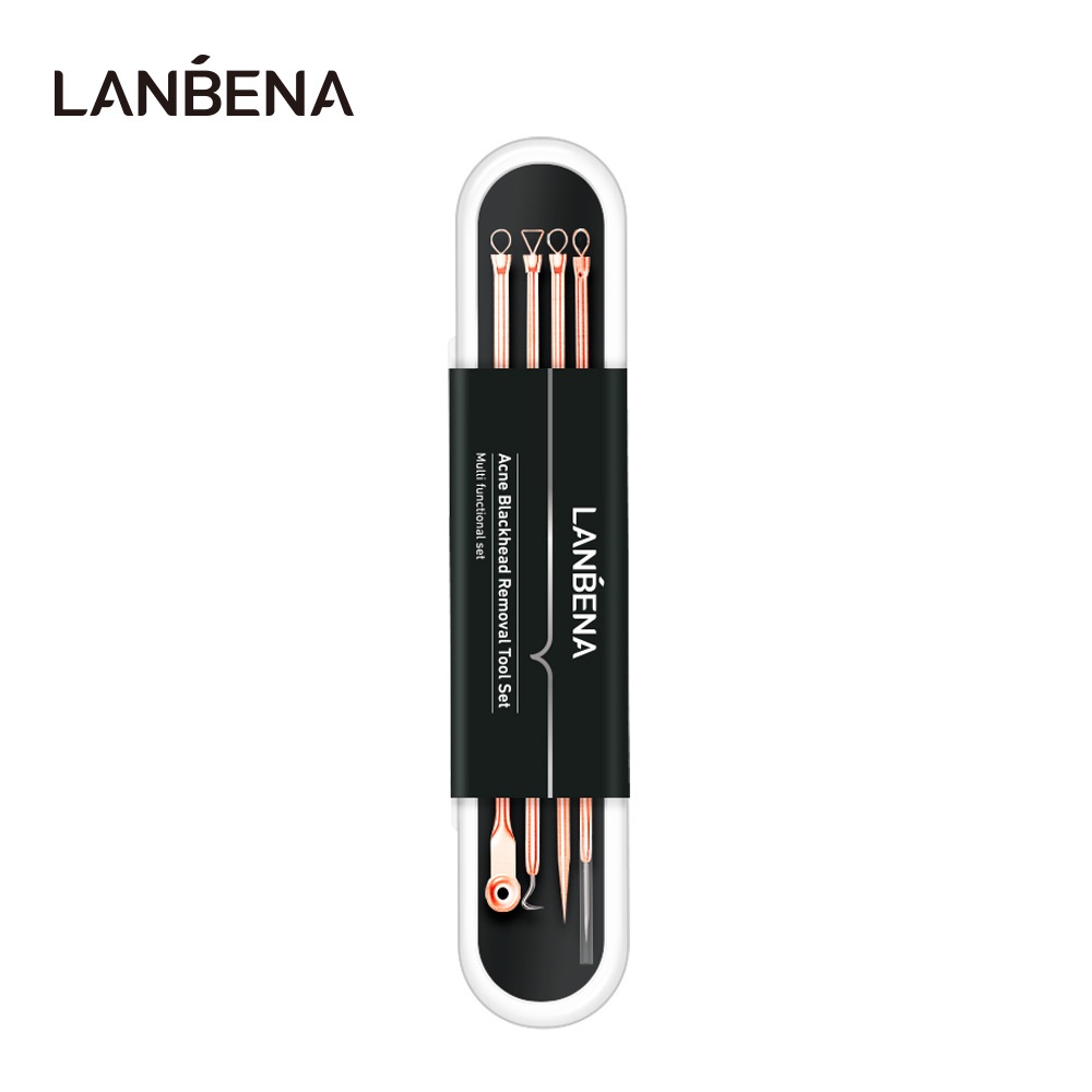 พร้อมส่ง💯 ชุดไม้กดสิว LANBENA สแตนเลส คุณภาพดี set 4 ชิ้น 8 หัว พร้อมกล่องใส่ ของแท้
