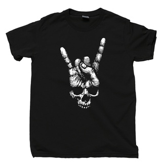 พร้อมส่ง เสื้อยืดแขนสั้น ผ้าฝ้าย 100% พิมพ์ลาย Skull Hand Sign Of The Horns Heavy Metal Rock N Roll แฟชั่นฤดูร้อน สําหรั