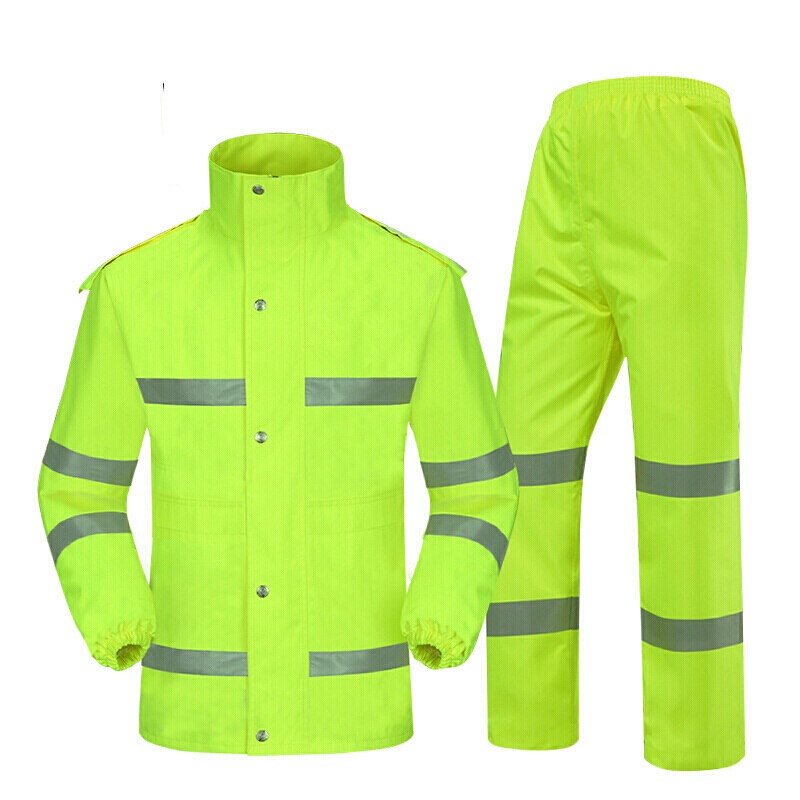 谋福 8011ชุด ชุดสูทเสื้อกันฝนเสื้อกันฝนสะท้อนแสงสีเขียวเรืองแสง ระบายอากาศถนนผู้ใหญ่แยกขี่เสื้อกันฝน（เรืองแสงสีเขียวYGL01