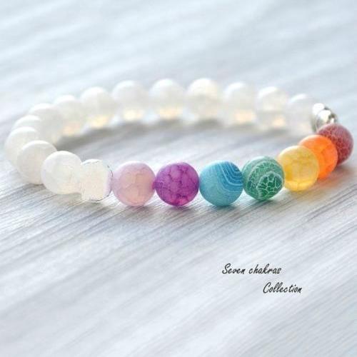 7 Chakra Healing Balance Elephant Natura White Stones Beaded Yoga Prayer Bracelet