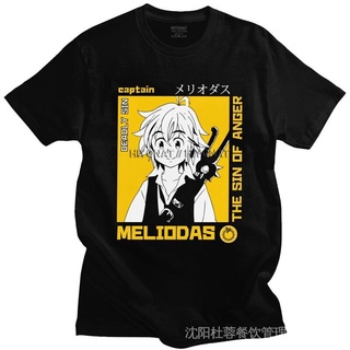 เสื้อยืดสีขาวขายดี เสื้อยืด คอกลม ผ้าฝ้ายแท้ พิมพ์ลาย D Nanatsu No Taizai Meliodas สไตล์ญี่ปุ่นS-4XL